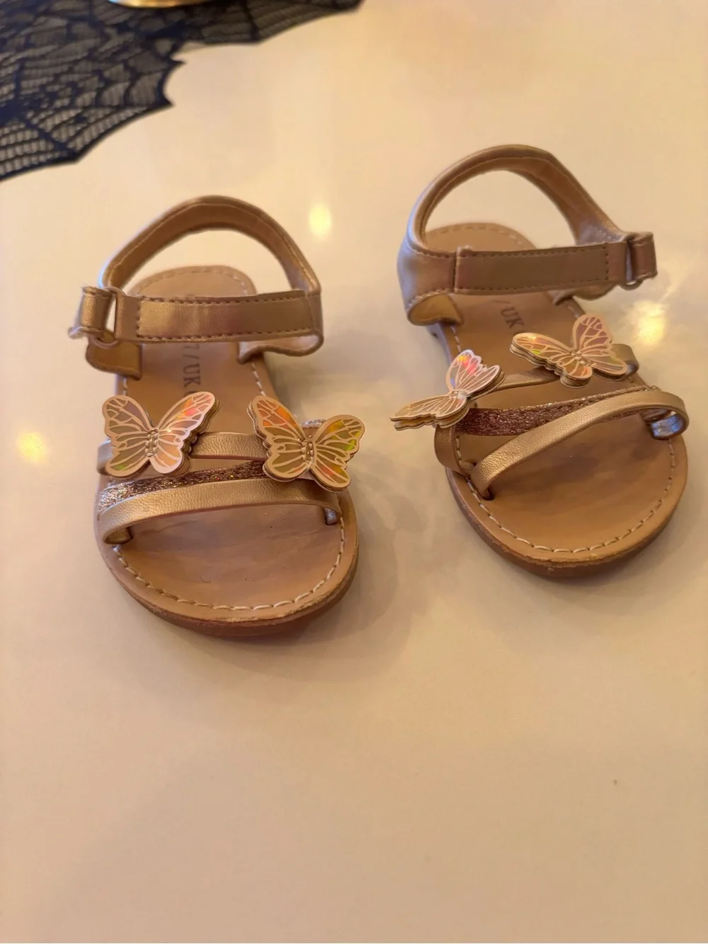 Girls' Metallic Gold Butterfly Strap Sandals - Kids Shoes